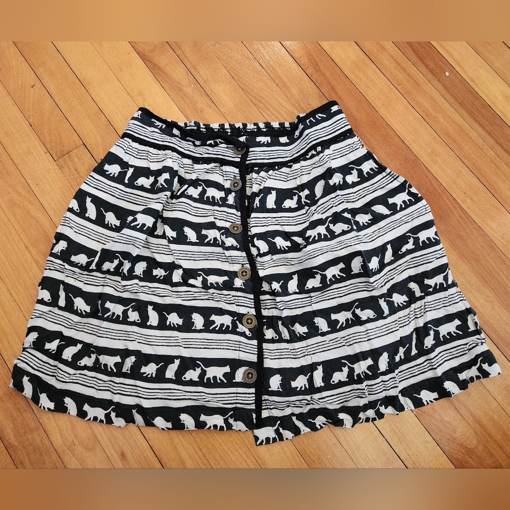 Black and White Cat Print Skirt